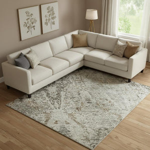 HomeRoots 10' X 14' Linen Gray & Silver Abstract Area Rug - Stain Resistant, UV Protected & Machine-Woven Design 688576