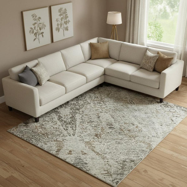 HomeRoots 10' X 14' Linen Gray & Silver Abstract Area Rug - Stain Resistant, UV Protected & Machine-Woven Design 688576