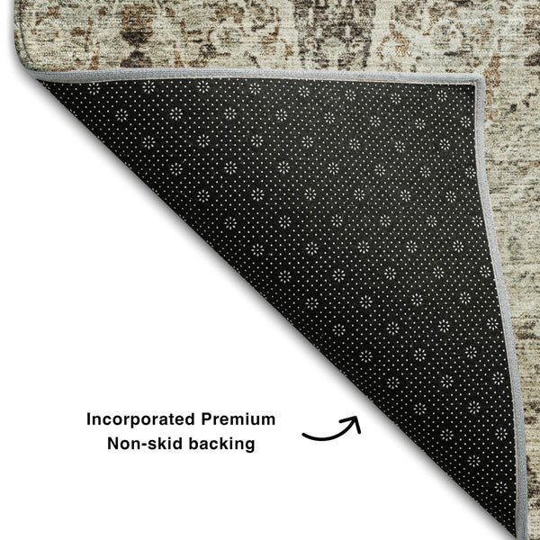 HomeRoots 10' X 14' Linen Gray & Silver Abstract Area Rug - Stain Resistant, UV Protected & Machine-Woven Design 688576