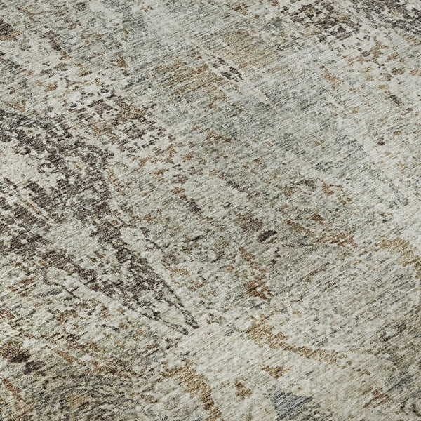 HomeRoots 10' X 14' Linen Gray & Silver Abstract Area Rug - Stain Resistant, UV Protected & Machine-Woven Design 688576