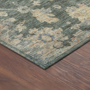HomeRoots 8' Round Floral Area Rug in Artichoke Green, Beige & Rust – Stylish, Washable, Indoor/Outdoor Use 688581