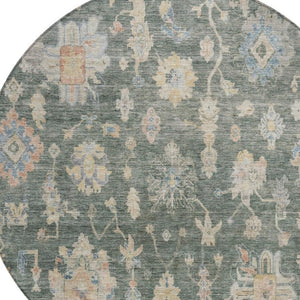 HomeRoots 8' Round Floral Area Rug in Artichoke Green, Beige & Rust – Stylish, Washable, Indoor/Outdoor Use 688581