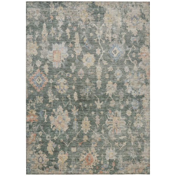 HomeRoots 8' X 10' Washable Floral Area Rug in Artichoke Green, Beige & Rust - Perfect for Indoor/Outdoor Use! 688582