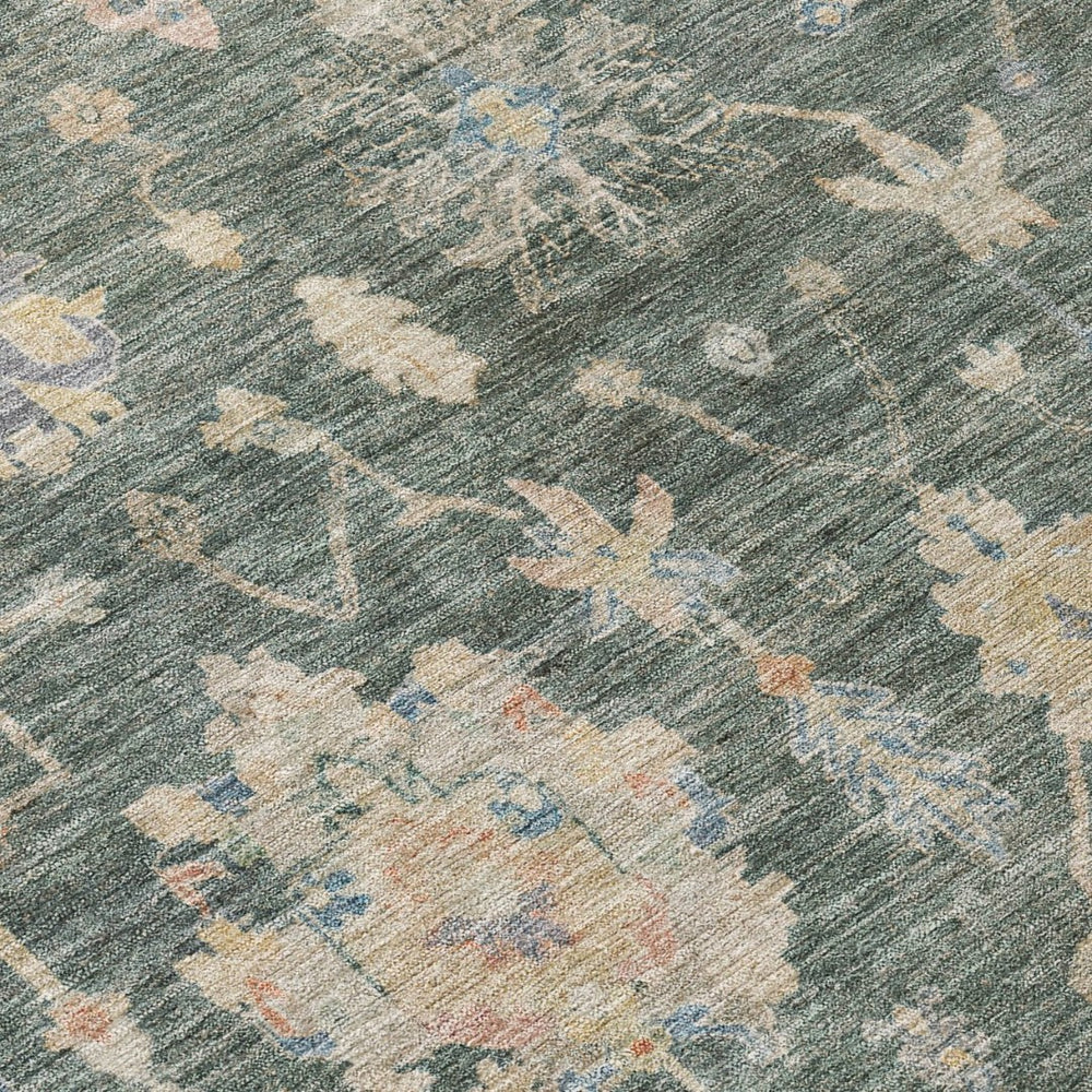 HomeRoots 8' X 10' Washable Floral Area Rug in Artichoke Green, Beige & Rust - Perfect for Indoor/Outdoor Use! 688582