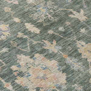 HomeRoots 8' X 10' Washable Floral Area Rug in Artichoke Green, Beige & Rust - Perfect for Indoor/Outdoor Use! 688582