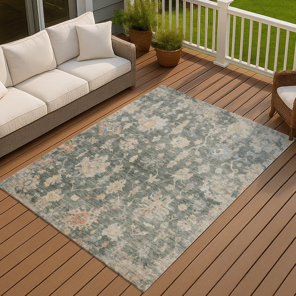 HomeRoots 9' Durable Artichoke Green Floral Area Rug - Washable, Indoor/Outdoor, Stylish for High-Traffic Spaces 688583