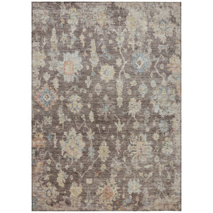 HomeRoots 9' Chocolate Beige and Blue Floral Area Rug - Durable, Washable, Indoor/Outdoor, Stain-Resistant Design 688589