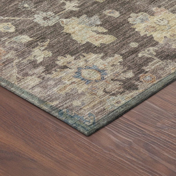 HomeRoots 9' Chocolate Beige and Blue Floral Area Rug - Durable, Washable, Indoor/Outdoor, Stain-Resistant Design 688589