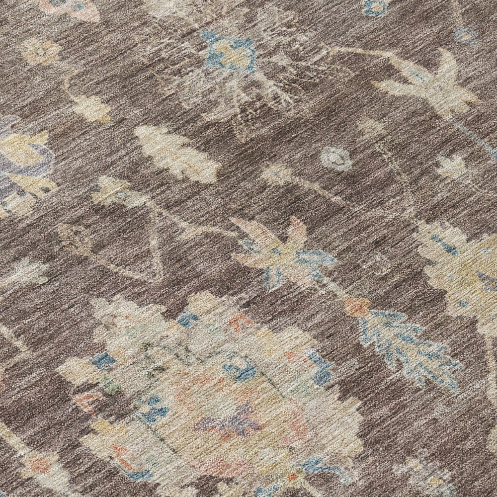 HomeRoots 9' Chocolate Beige and Blue Floral Area Rug - Durable, Washable, Indoor/Outdoor, Stain-Resistant Design 688589