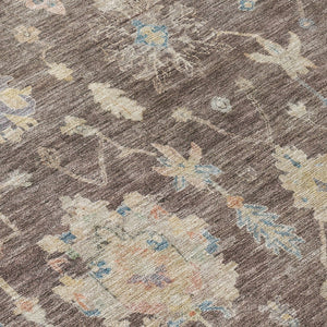 HomeRoots 9' Chocolate Beige and Blue Floral Area Rug - Durable, Washable, Indoor/Outdoor, Stain-Resistant Design 688589
