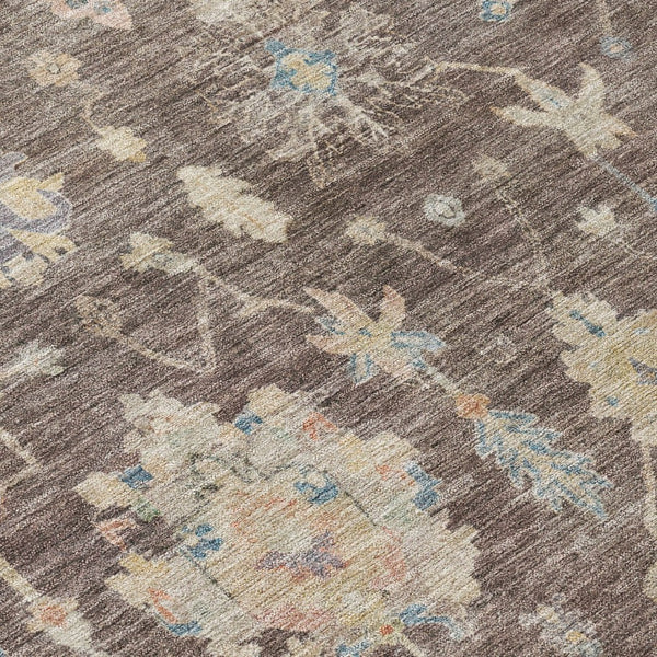 HomeRoots 9' Chocolate Beige and Blue Floral Area Rug - Durable, Washable, Indoor/Outdoor, Stain-Resistant Design 688589