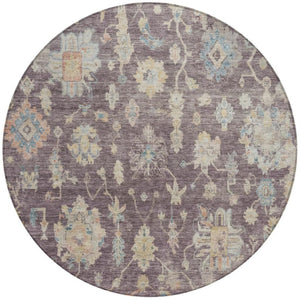 HomeRoots 8' Eggplant, Beige & Blue Round Floral Washable Area Rug - Perfect for Indoor & Outdoor Spaces! 688593
