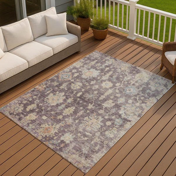 HomeRoots 10' Stylish Eggplant Beige & Blue Floral Washable Indoor/Outdoor Area Rug – Durable & Versatile! 688596