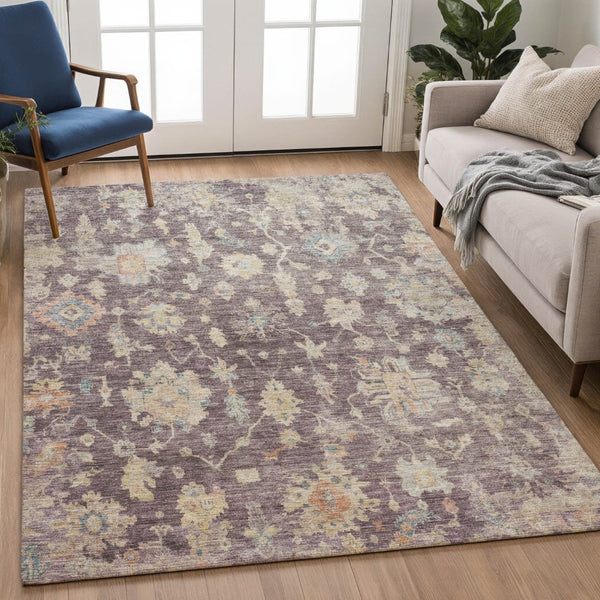 HomeRoots 10' Stylish Eggplant Beige & Blue Floral Washable Indoor/Outdoor Area Rug – Durable & Versatile! 688596