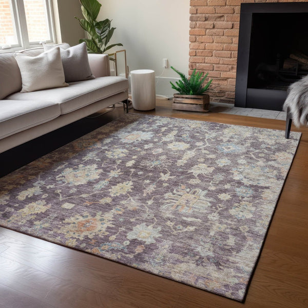 HomeRoots 10' Stylish Eggplant Beige & Blue Floral Washable Indoor/Outdoor Area Rug – Durable & Versatile! 688596