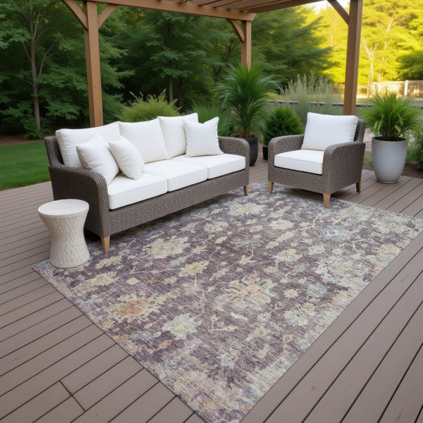 HomeRoots 10' Stylish Eggplant Beige & Blue Floral Washable Indoor/Outdoor Area Rug – Durable & Versatile! 688596