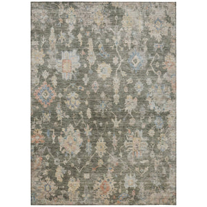HomeRoots 5' Floral Washable Area Rug in Fern Green, Beige & Blue – Durable Indoor/Outdoor Charm & Style 688598