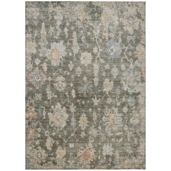 HomeRoots 5' Floral Washable Area Rug in Fern Green, Beige & Blue – Durable Indoor/Outdoor Charm & Style 688598