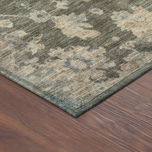 HomeRoots 5' Floral Washable Area Rug in Fern Green, Beige & Blue – Durable Indoor/Outdoor Charm & Style 688598