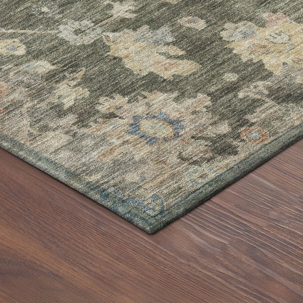 HomeRoots 5' Floral Washable Area Rug in Fern Green, Beige & Blue – Durable Indoor/Outdoor Charm & Style 688598