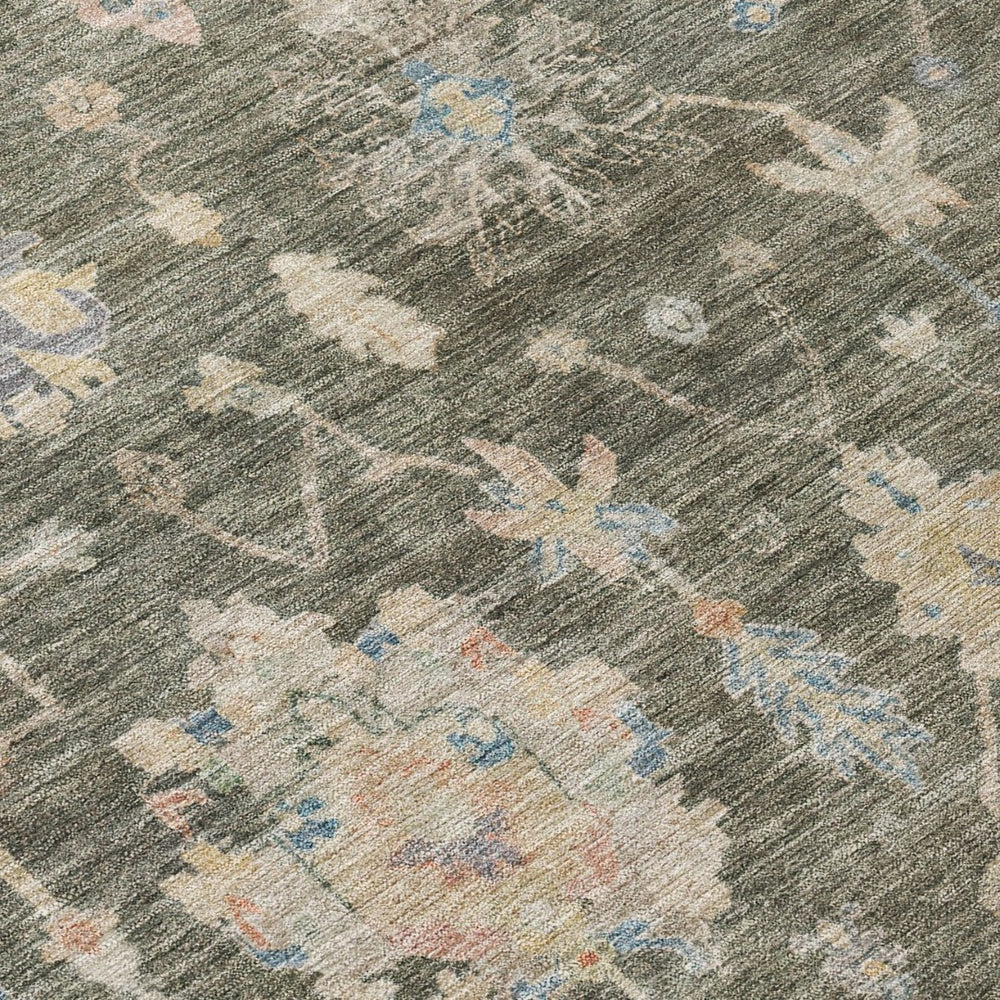 HomeRoots 5' Floral Washable Area Rug in Fern Green, Beige & Blue – Durable Indoor/Outdoor Charm & Style 688598