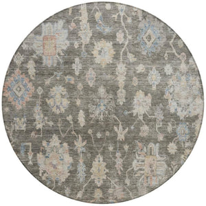 HomeRoots 8' Round Floral Area Rug in Gray, Beige, and Blue – Washable, Durable for Indoor & Outdoor Spaces 688605