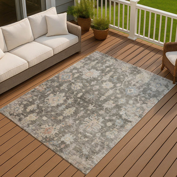 HomeRoots 10' Gray Beige & Blue Floral Washable Area Rug - Durable, Versatile for Indoor/Outdoor Spaces! 688608