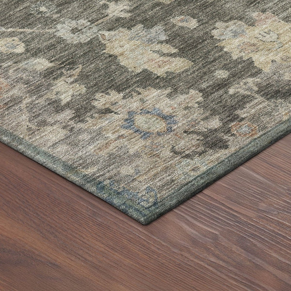 HomeRoots 10' Gray Beige & Blue Floral Washable Area Rug - Durable, Versatile for Indoor/Outdoor Spaces! 688608