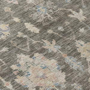 HomeRoots 10' Gray Beige & Blue Floral Washable Area Rug - Durable, Versatile for Indoor/Outdoor Spaces! 688608