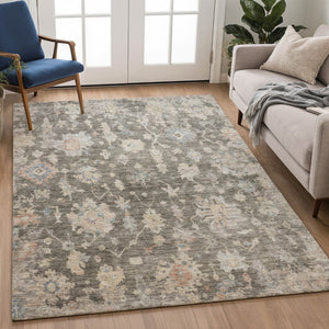 HomeRoots 10' Gray Beige & Blue Floral Washable Area Rug - Durable, Versatile for Indoor/Outdoor Spaces! 688608
