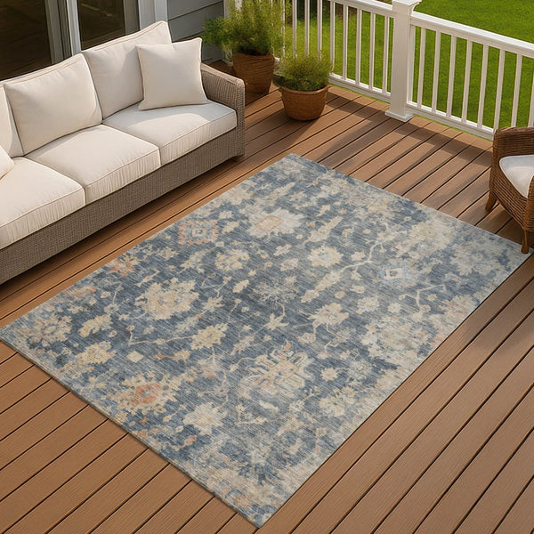HomeRoots 5' Navy Blue, Beige & Rust Floral Washable Area Rug – Perfect for Indoor & Outdoor Spaces, Durable & Stylish! 688610