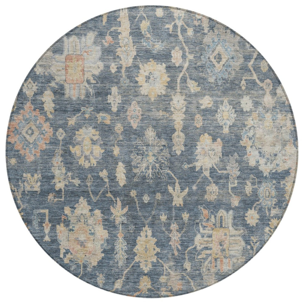 HomeRoots 8' Timeless Floral Round Area Rug in Navy Blue, Beige & Rust - Durable, Washable for Indoors & Outdoors 688611