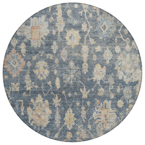 HomeRoots 8' Timeless Floral Round Area Rug in Navy Blue, Beige & Rust - Durable, Washable for Indoors & Outdoors 688611