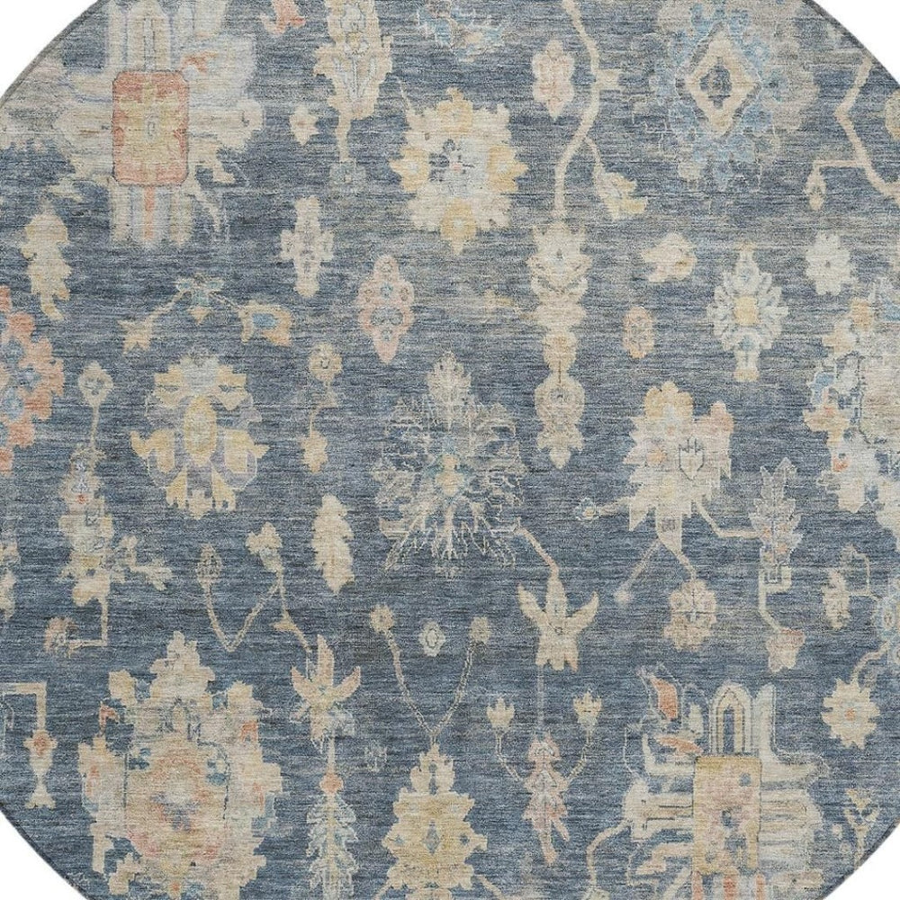 HomeRoots 8' Timeless Floral Round Area Rug in Navy Blue, Beige & Rust - Durable, Washable for Indoors & Outdoors 688611