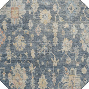 HomeRoots 8' Timeless Floral Round Area Rug in Navy Blue, Beige & Rust - Durable, Washable for Indoors & Outdoors 688611