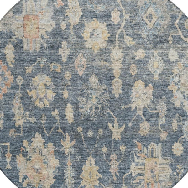 HomeRoots 8' Timeless Floral Round Area Rug in Navy Blue, Beige & Rust - Durable, Washable for Indoors & Outdoors 688611