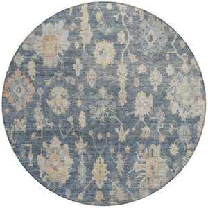 HomeRoots 8' Timeless Floral Round Area Rug in Navy Blue, Beige & Rust - Durable, Washable for Indoors & Outdoors 688611