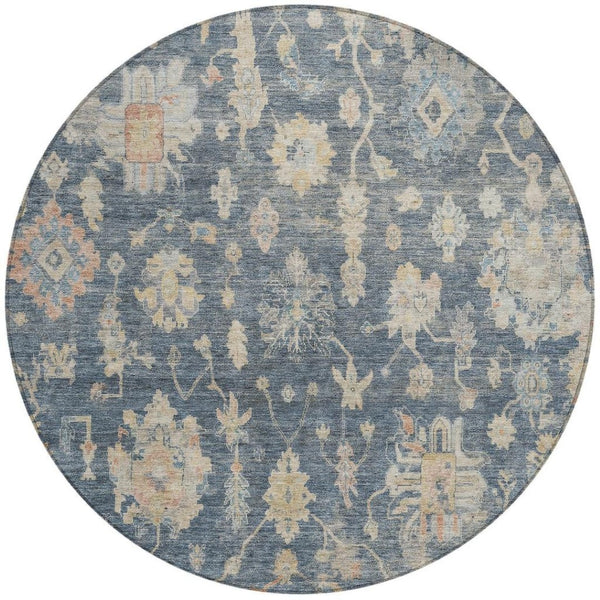 HomeRoots 8' Timeless Floral Round Area Rug in Navy Blue, Beige & Rust - Durable, Washable for Indoors & Outdoors 688611