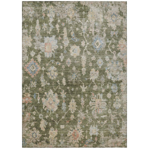 HomeRoots 5' Floral Washable Area Rug - Olive Green, Beige & Blue - Durable for Indoor/Outdoor Use, Easy Care! 688616