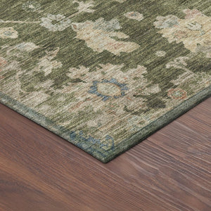 HomeRoots 5' Floral Washable Area Rug - Olive Green, Beige & Blue - Durable for Indoor/Outdoor Use, Easy Care! 688616