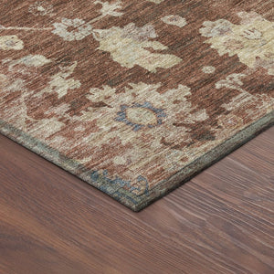 HomeRoots 5' X 8' Stylish Rust Beige & Blue Floral Area Rug - Washable, Durable for Indoor & Outdoor Use! 688622