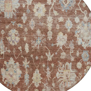 HomeRoots 8' Round Floral Area Rug in Rust, Beige & Blue – Washable, Non-Slip, Ideal for Indoor & Outdoor Spaces 688623