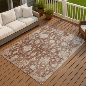 HomeRoots 10' Elegant Rust Beige & Blue Floral Area Rug – Washable, Durable Design for Indoor & Outdoor Use 688626