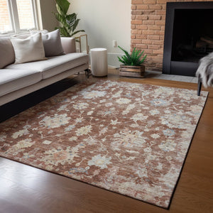 HomeRoots 10' Elegant Rust Beige & Blue Floral Area Rug – Washable, Durable Design for Indoor & Outdoor Use 688626