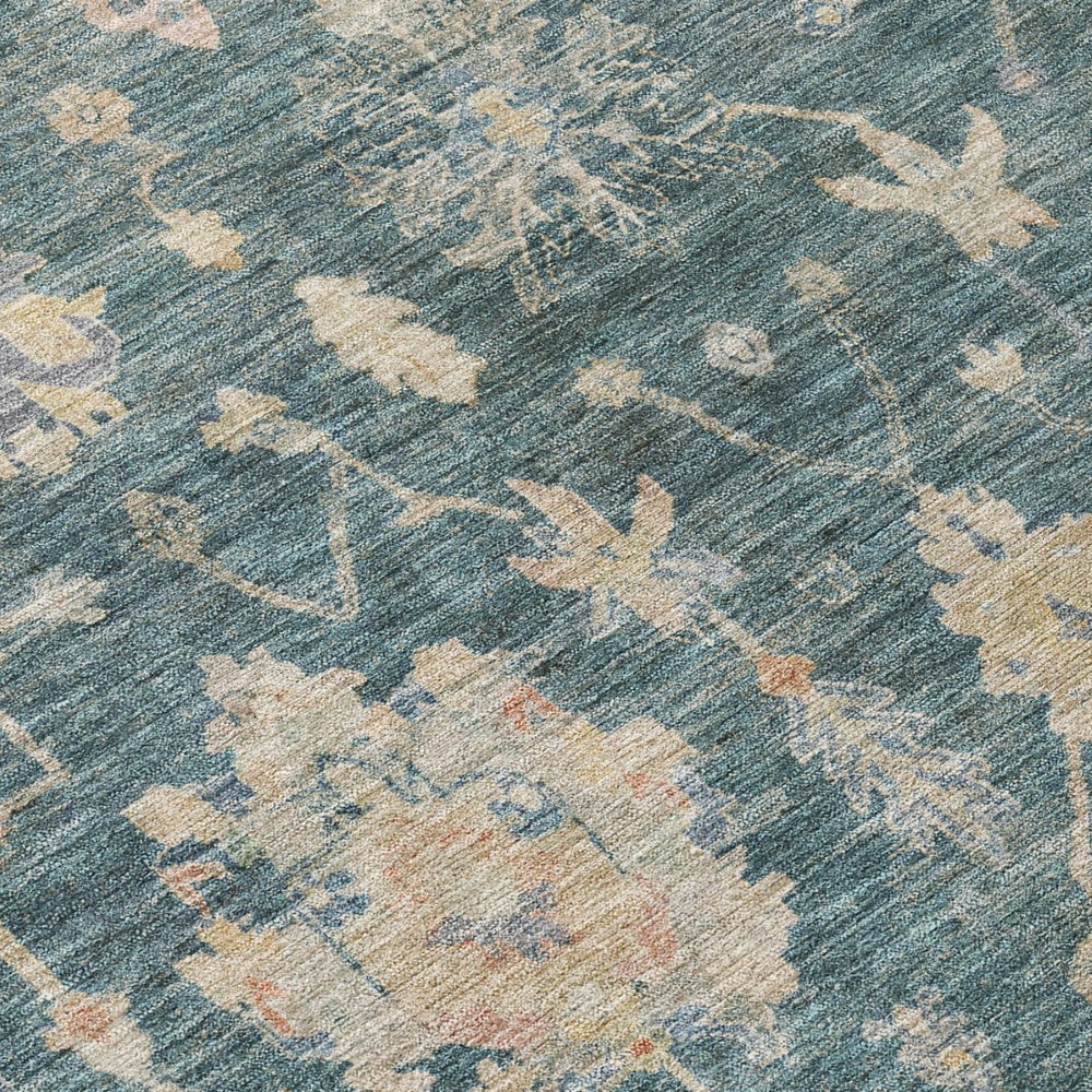 HomeRoots 5' X 8' Teal Blue Beige Gold Floral Washable Rug – Durable, Stylish Indoor/Outdoor Area Rug for All Spaces 688628