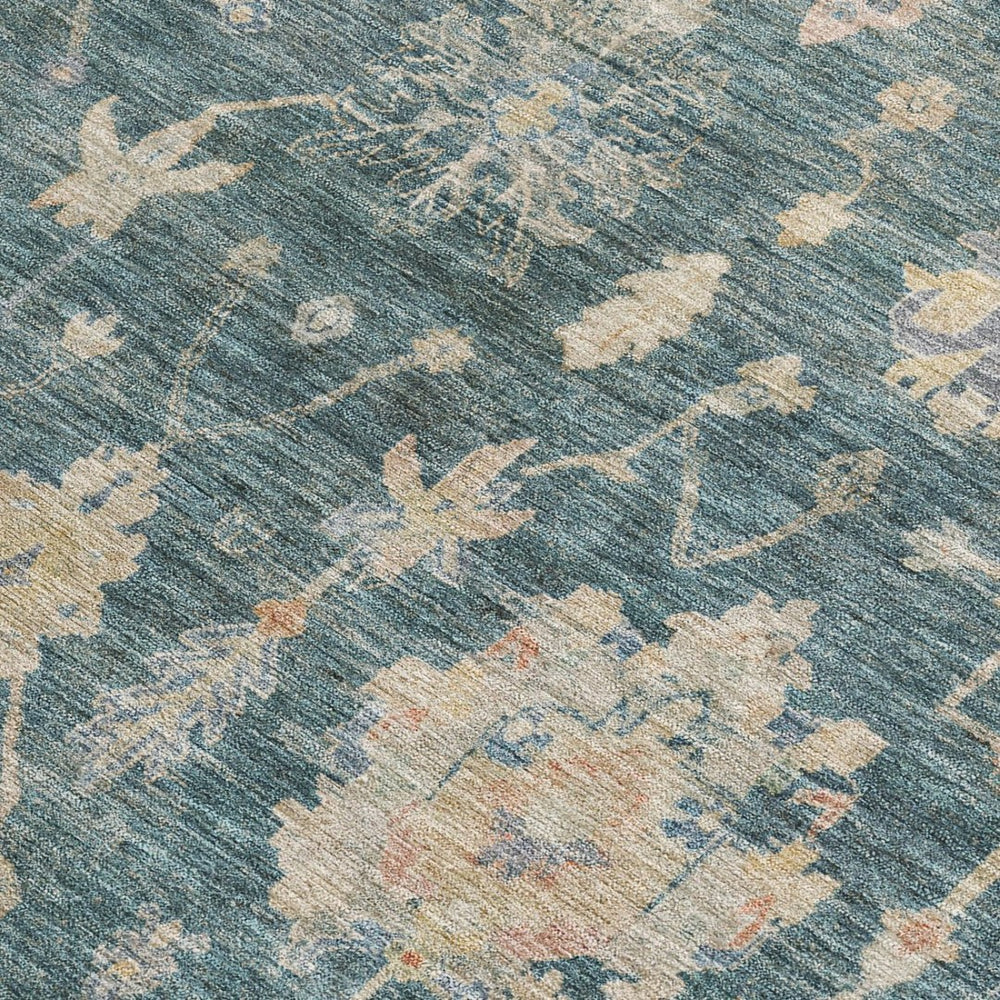 HomeRoots 9' X 12' Teal Floral Indoor Outdoor Rug - Durable, Washable, Stain-Resistant for All Spaces! 688631