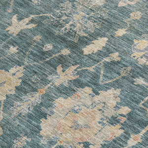 HomeRoots 9' X 12' Teal Floral Indoor Outdoor Rug - Durable, Washable, Stain-Resistant for All Spaces! 688631