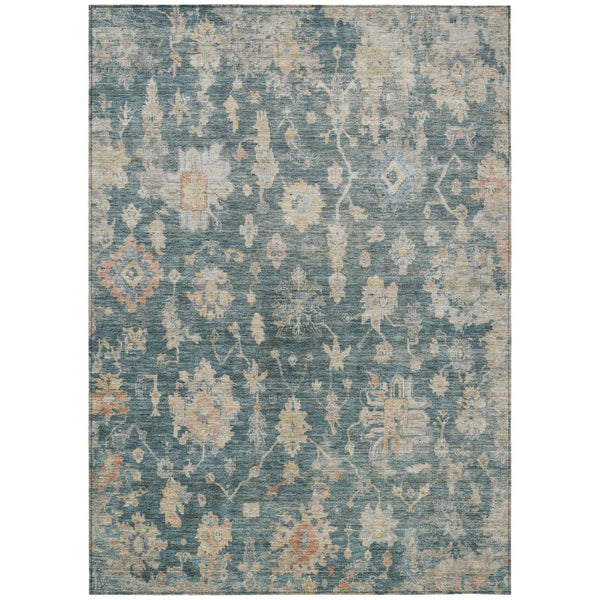 HomeRoots 9' X 12' Teal Floral Indoor Outdoor Rug - Durable, Washable, Stain-Resistant for All Spaces! 688631