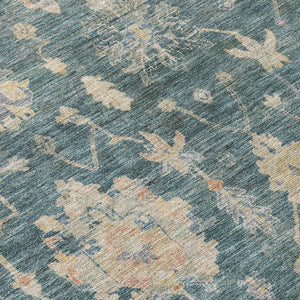 HomeRoots 9' X 12' Teal Floral Indoor Outdoor Rug - Durable, Washable, Stain-Resistant for All Spaces! 688631