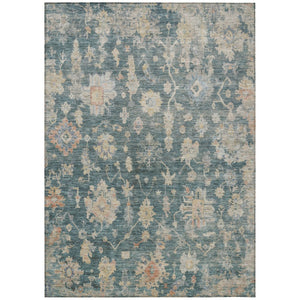HomeRoots 10' Teal Blue, Beige & Gold Floral Washable Area Rug – Durable Design for Indoor & Outdoor Spaces 688632